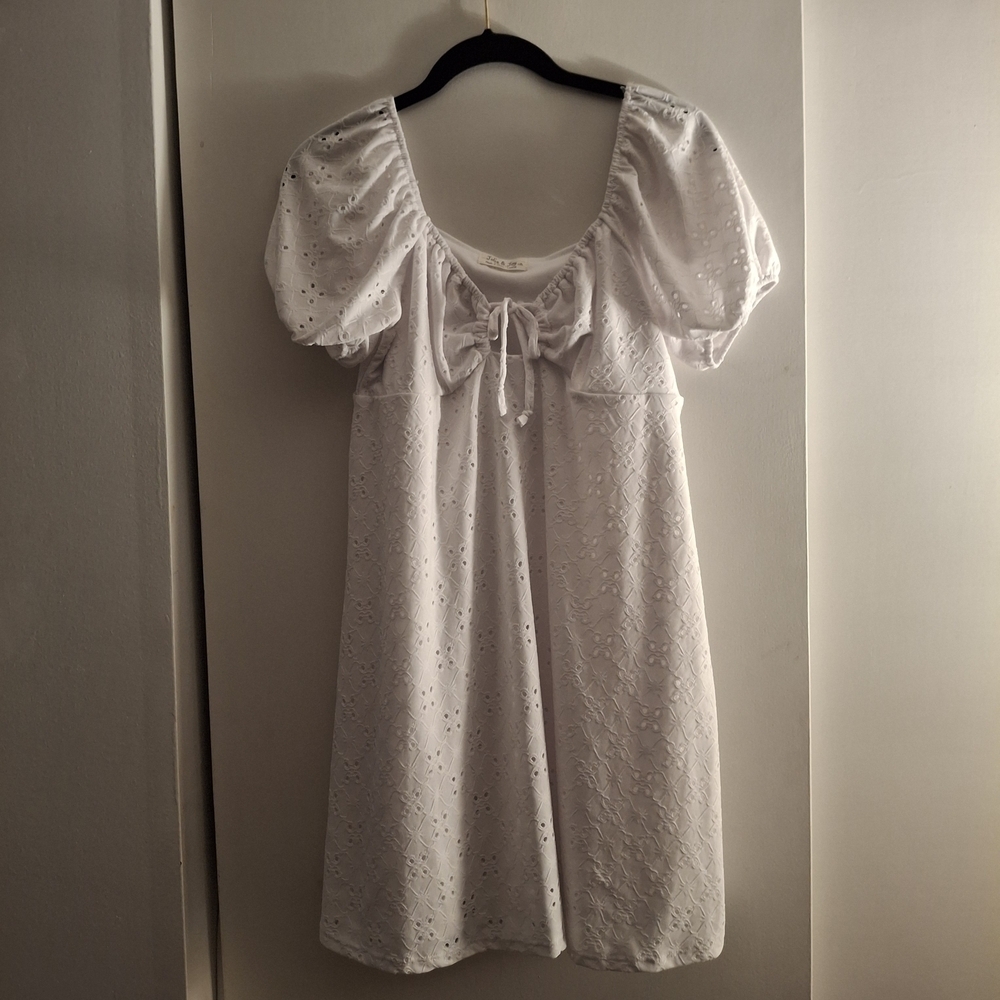 Jolie & Joy Women's White Eyelet Ruffled Tie Front Mini Dress